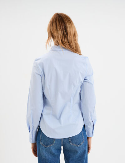 Chemise cintr&eacute;e manches longues bleu ciel femme