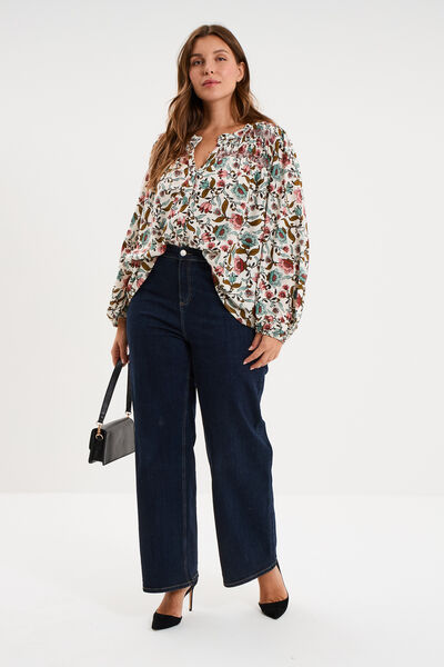 Blouse fluide col V manches longues multicolore femme grande taille