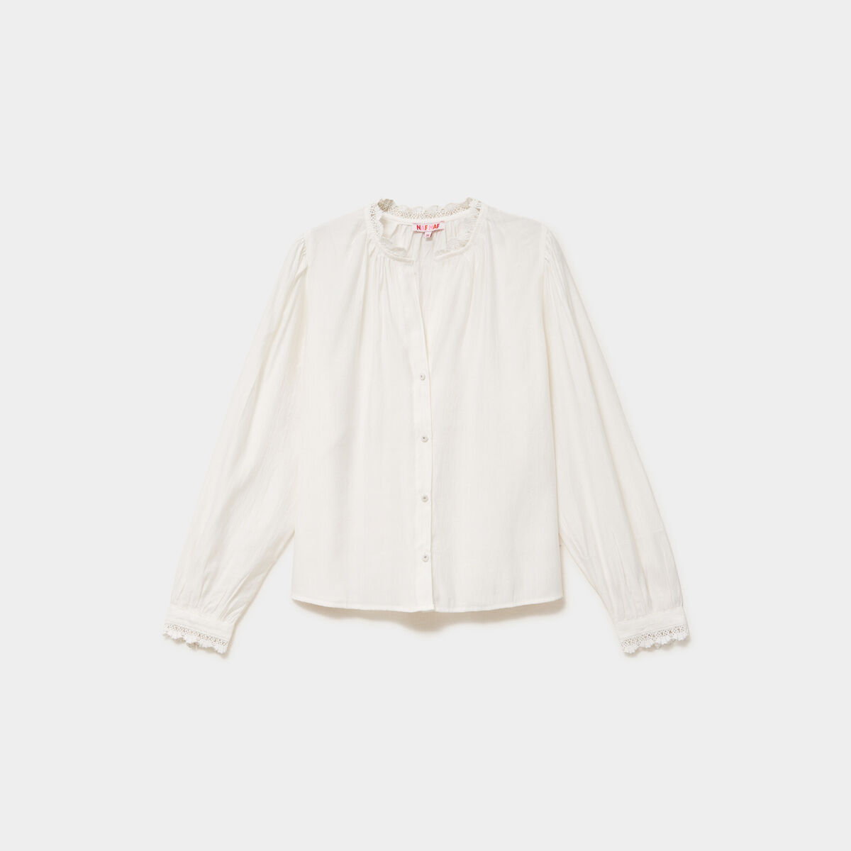 Blouse manches longues col dentelle blanc femme