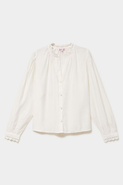 Blouse manches longues col dentelle blanc femme