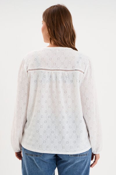 Blouse manches longues broderie anglaise blanc femme grande taille