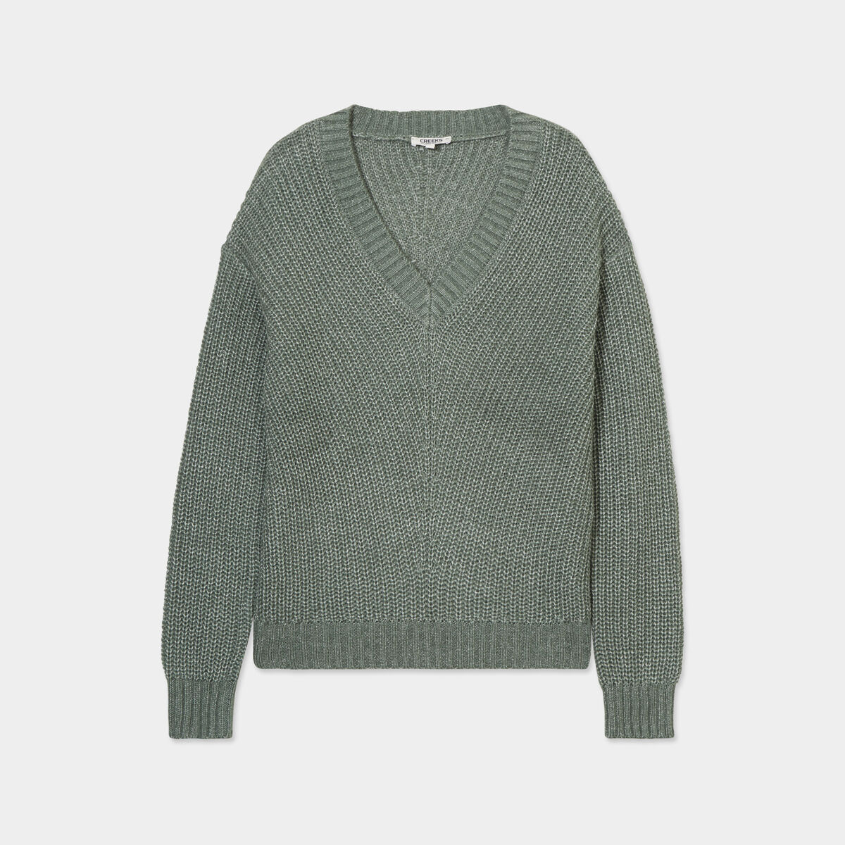 Pull col en V vert femme