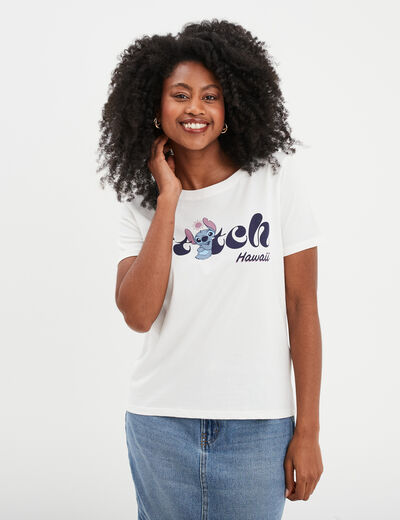 T-shirt manches courtes coton Stitch ivoire femme