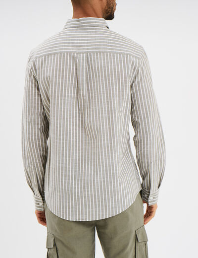 Chemise manches longues coton vert kaki homme