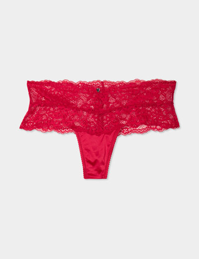 Shorty string en dentelle rose framboise femme
