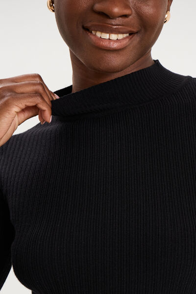 Pull ajust&eacute; c&ocirc;tel&eacute; col montant noir femme