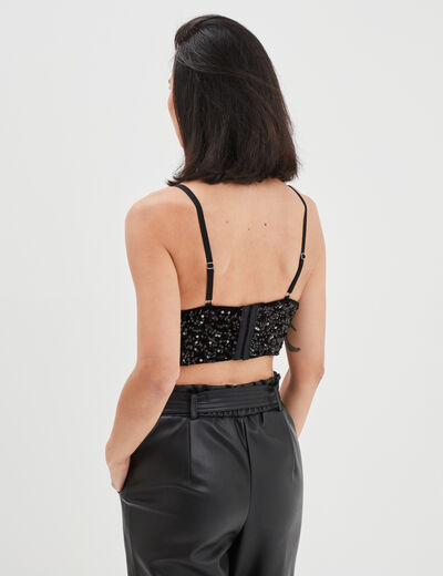 Soutien-gorge bustier paddé à sequins noir femme