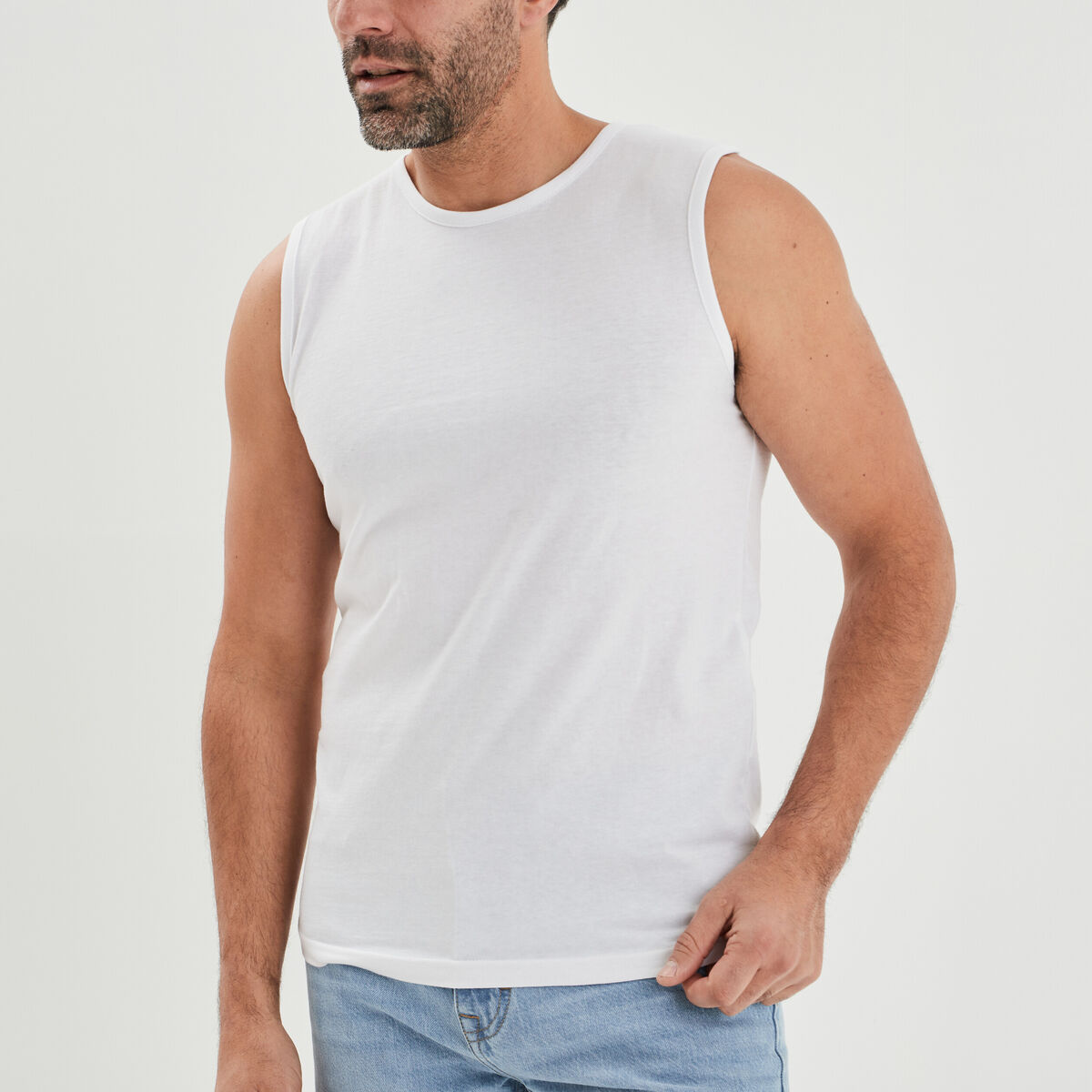 Débardeur droit bretelles larges coton blanc homme