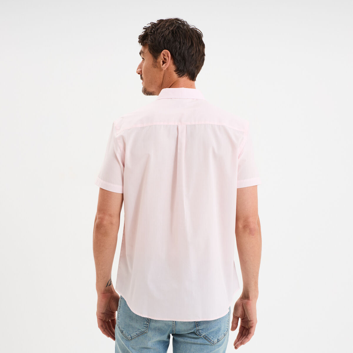 Chemise droite manches courtes rose clair homme