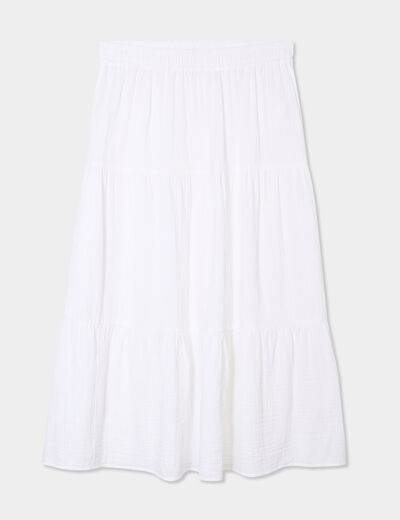 Jupe longue évasée gaze de coton blanc femme grande taille