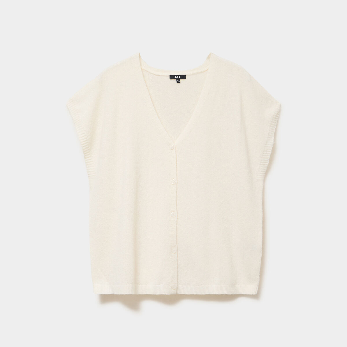 Gilet manches courtes boutonn&eacute; ivoire femme grande taille