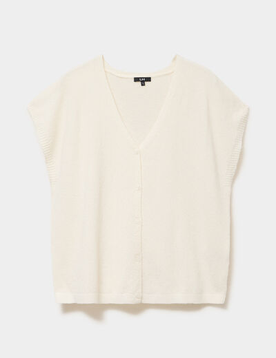 Gilet manches courtes boutonn&eacute; ivoire femme grande taille