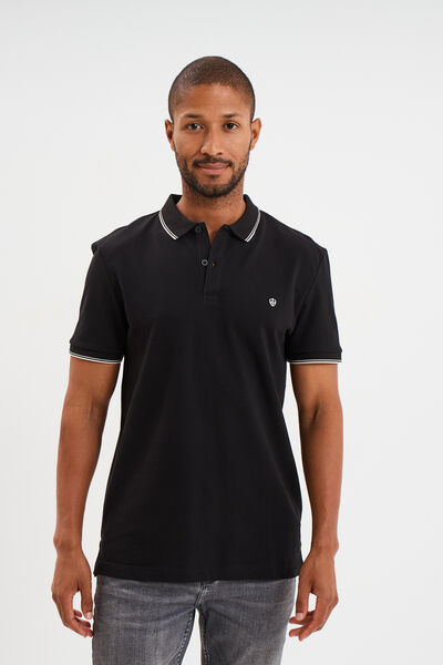 Polo piqu&eacute; coton manches courtes noir homme