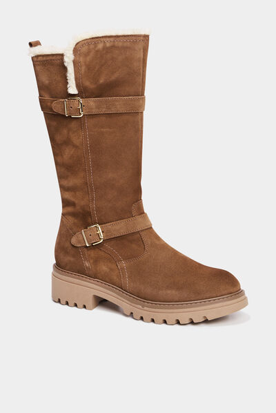 Bottes fourrées en cuir camel fille