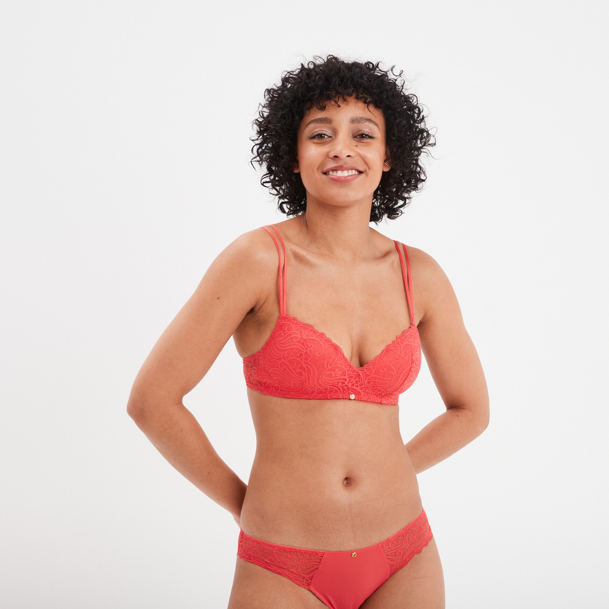 Soutien-gorge triangle paddé dentelle rose framboise femme LH