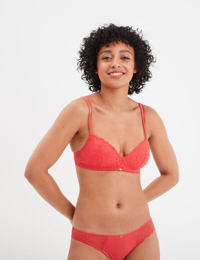 Soutien-gorge triangle paddé dentelle rose framboise femme