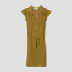 Robe col V plumetis droite ceinturée vert olive femme
