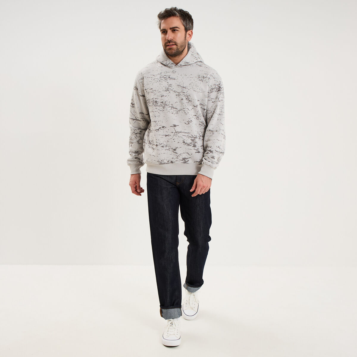 Sweat hoodie &agrave; capuche molleton gris homme