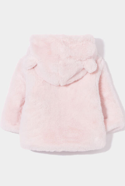 Veste à capuche imitation fourrure rose clair bébé fille