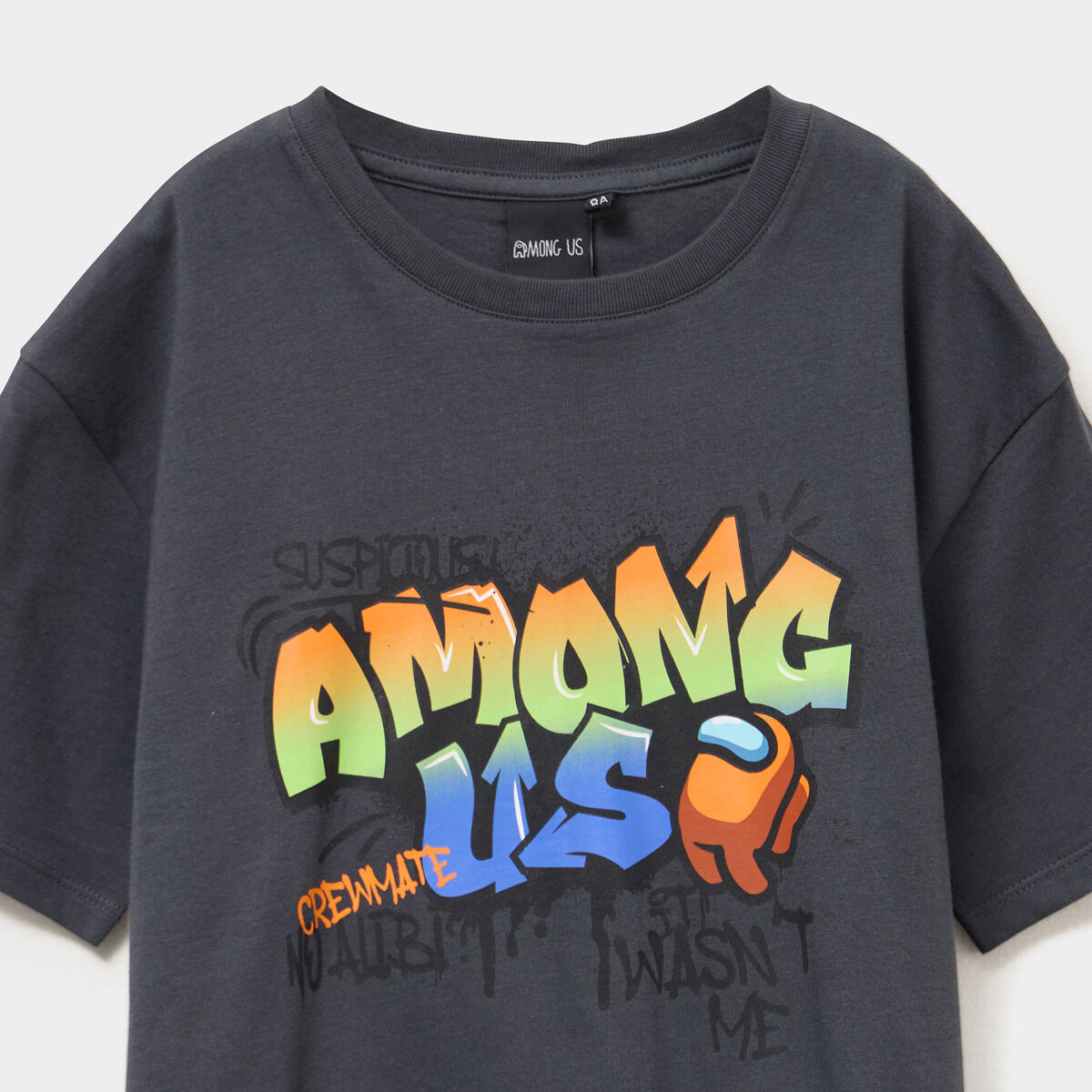 T-shirt manches courtes coton Among Us gris foncé garçon