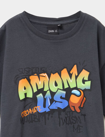 T-shirt manches courtes coton Among Us gris foncé garçon