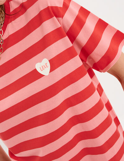 T-shirt droit &agrave; manches courtes coton rouge coquelicot femme