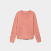 Pull col V ajour&eacute; manches longues rose corail femme