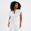 Blouse sans manches col tunisien coton blanc femme