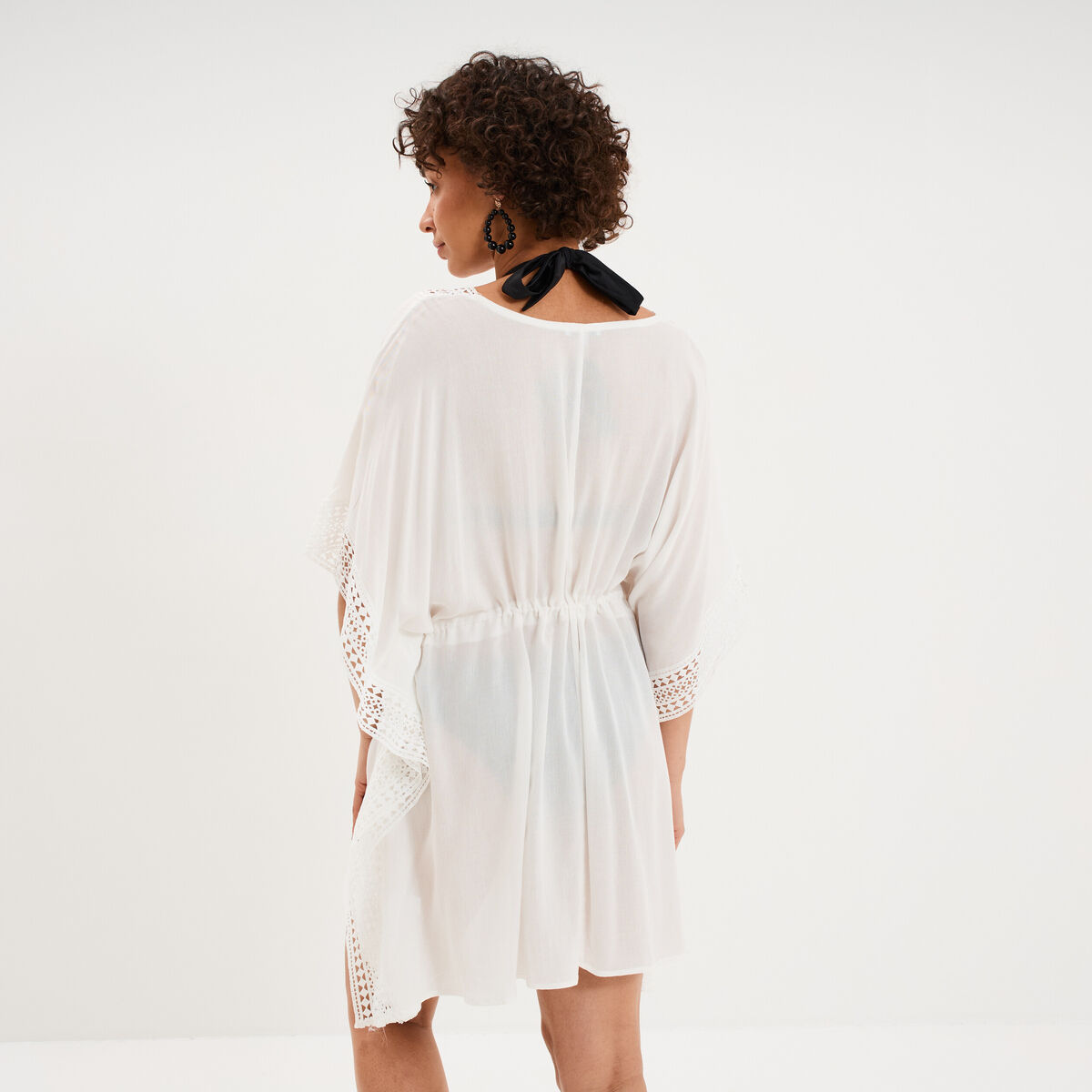 Robe de plage d&eacute;tails macram&eacute; ivoire femme