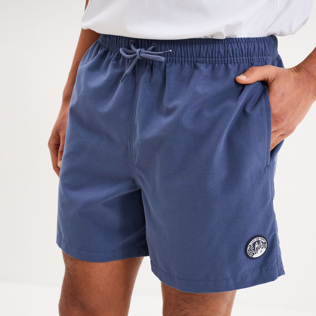 Short de bain droit taille &eacute;lastiqu&eacute;e bleu fonc&eacute; homme