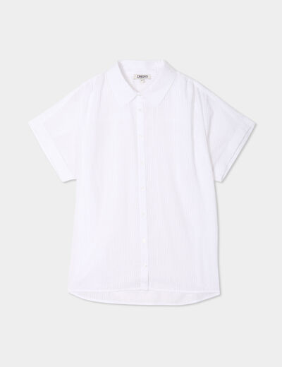 Chemise plumetis manches courtes coton blanc femme