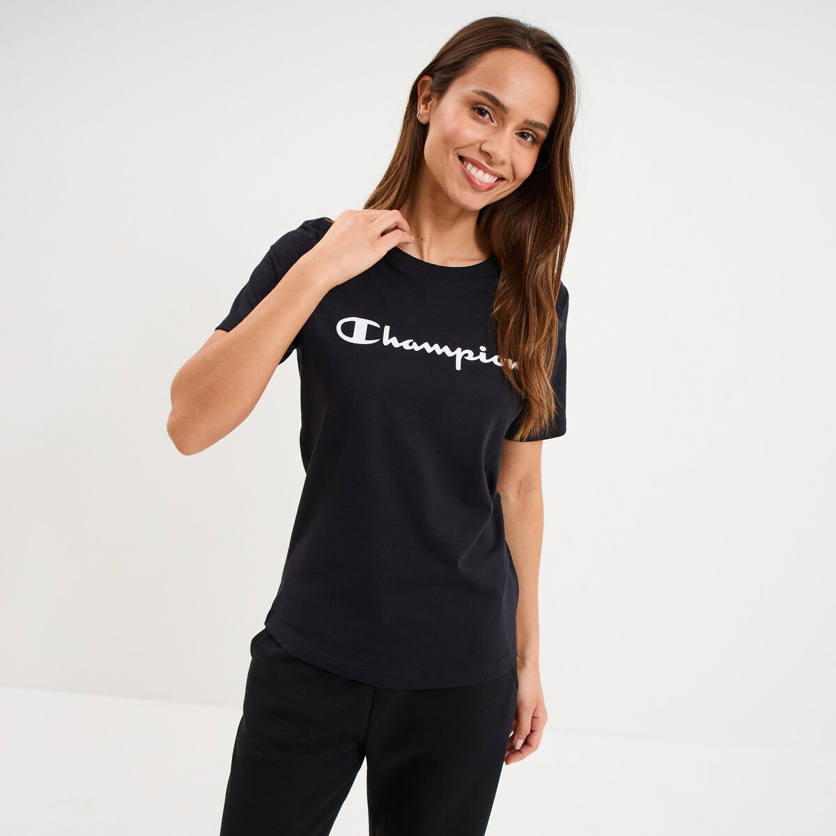 T-shirt manches courtes coton Champion noir femme