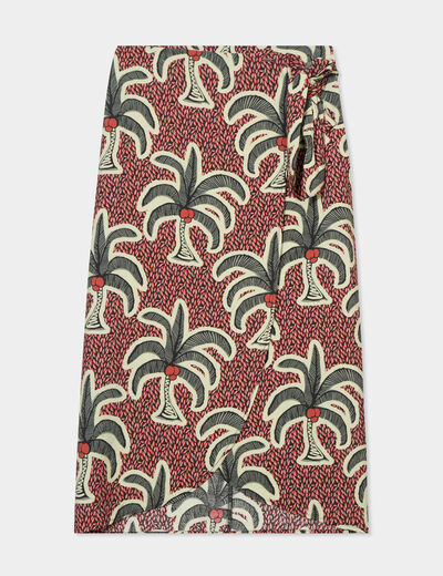 Jupe midi fluide portefeuille bordeaux femme