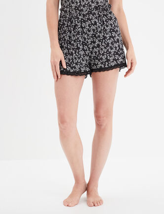 Bas de pyjama short détails dentelle noir femme