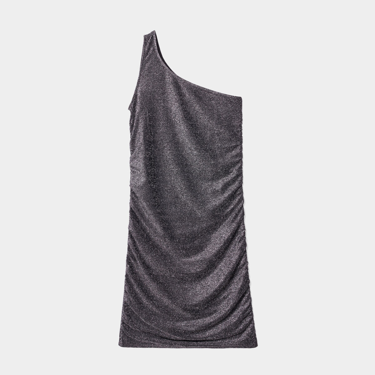 Robe métallisée moulante asymétrique noir femme