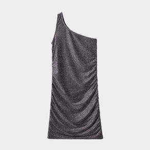 Robe métallisée moulante asymétrique noir femme