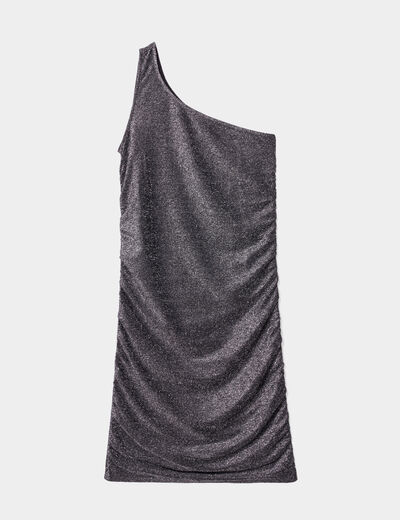 Robe métallisée moulante asymétrique noir femme