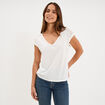 T-shirt col en V ajour&eacute; &eacute;paules et dos blanc femme