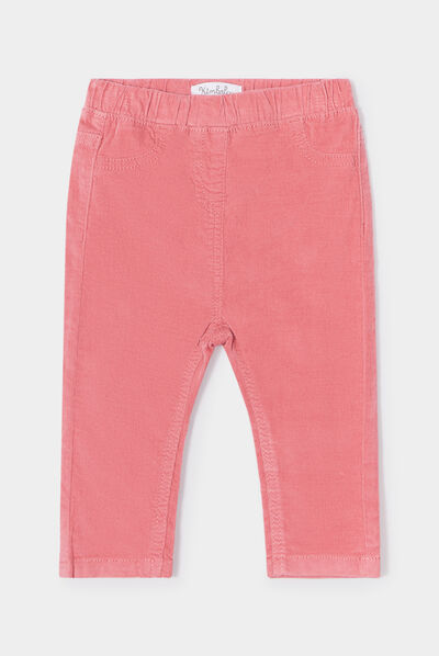 Pantalon velours côtelé coton vieux rose bébé fille