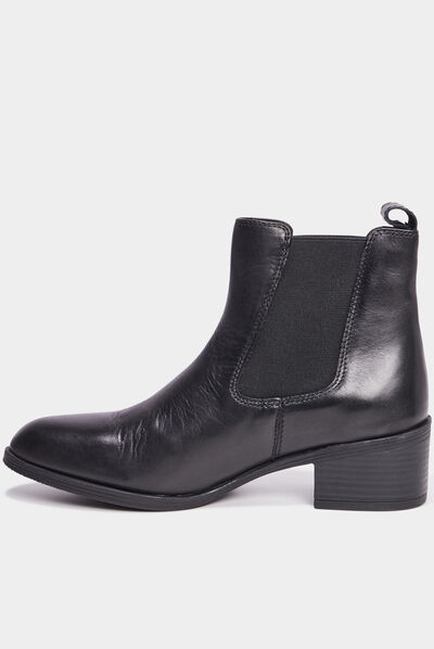 Bottines à talons en cuir noir femme