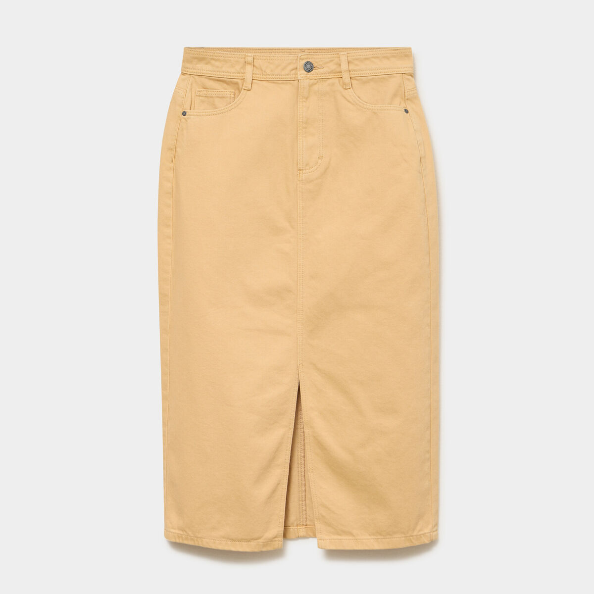 Jupe en jean longue fendue droite beige femme