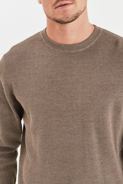 Pull avec col rond à relief gris homme