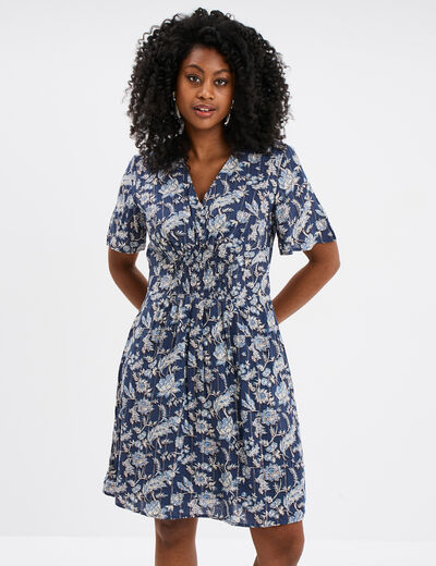 Robe col en V taille smockée Creeks bleu marine femme
