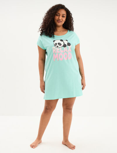 Chemise de nuit manches courtes coton bleu turquoise femme grande taille