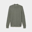 Pull col montant manches longues coton vert kaki homme