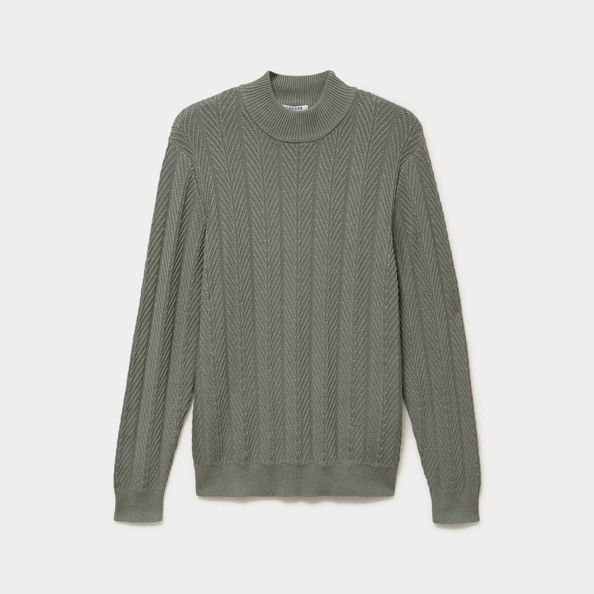 Pull col montant manches longues coton vert kaki homme