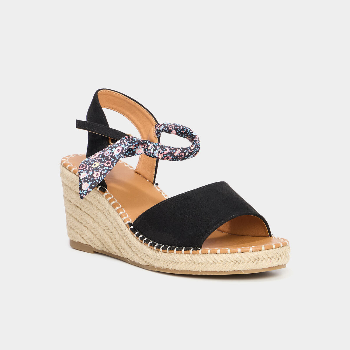 Sandales espadrille compens&eacute;es su&eacute;dine noir femme