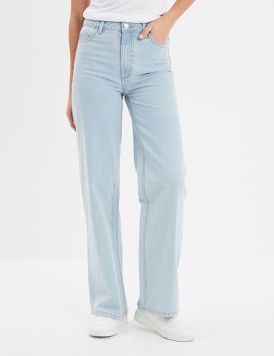 Jeans wide leg taille haute coton denim triple stone femme