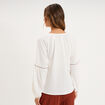 Blouse droite col tunisien avec pompons ecru femme