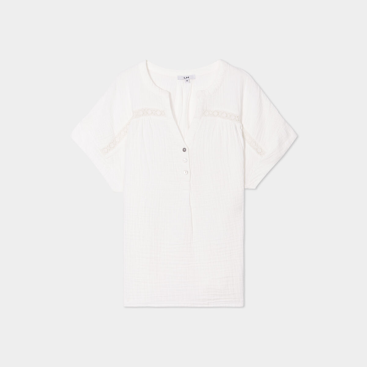 Blouse manches courtes gaze de coton blanc femme